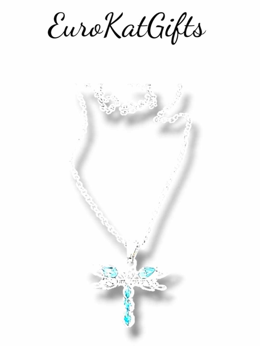 Dainty Dragonfly Necklace Blue accents matching silver 18-20"in chain NEW
